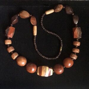 Vintage Brown Wood Beads Necklace, Bohemian Necklace